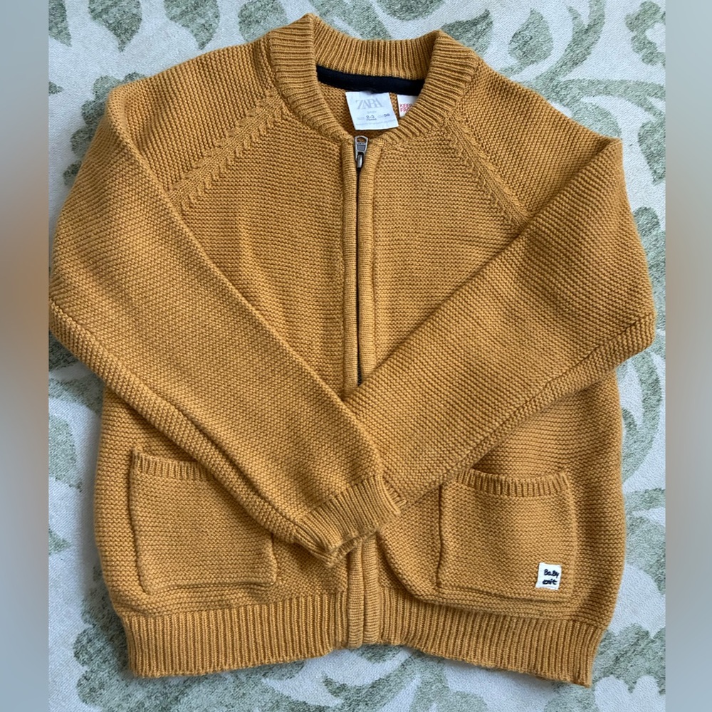 Zara boys mustard yellow zip cardigan sweater size 2-3